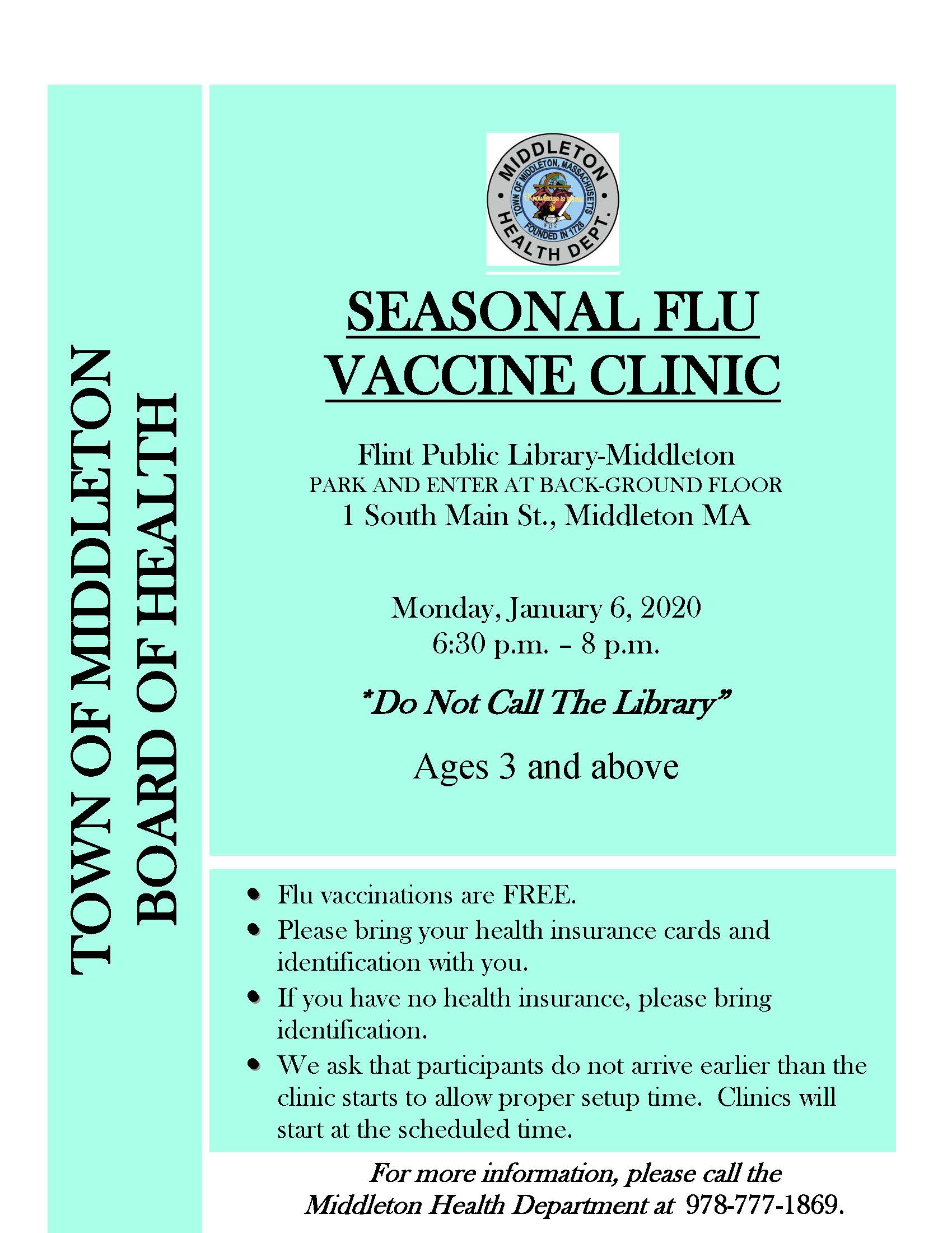 Flu Clinic Announcement-Evening 1-6-20 Flyer