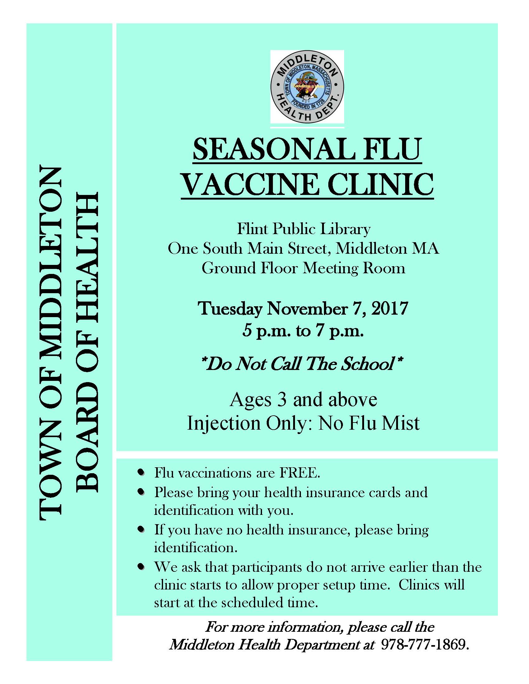 Flu Clinic Announcement 11-7-17 Evening Flyer